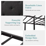 HOOMIC Metal Bed Frame with Upholstered Finely Stitched Headboard, Linen Fabric, Sturdy Foundation, No Box Spring Needed 4
