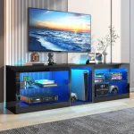 63" LED TV Stand for TVs Up To 70 Inch, Modern Entertainment Centre with Power Outlet TV Shelf with Storage Cabinet