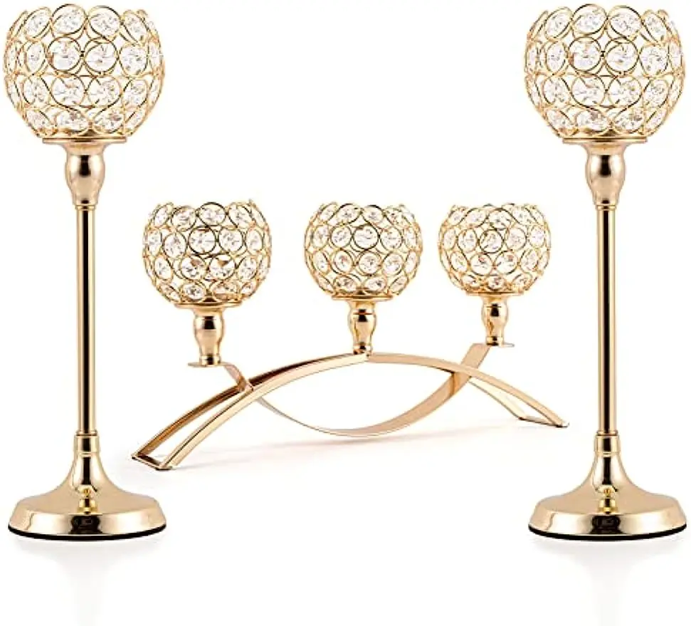 Gold Candle Holders for Table Centerpieces,Tealight Candlestick, Candelabra Stand, 3 Arms for Living Room, Wedding Decor Gold Candle Holders for Table Centerpieces,Tealight Candlestick, Candelabra Stand, 3 Arms for Living Room, Wedding Decor