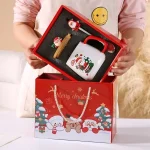 New Year Festive Christmas Xmas Theme Ceramic Mug Cup Set with Spoon and Lid Christmas Gift Box Mug Milk Coffee Tea Breakfast