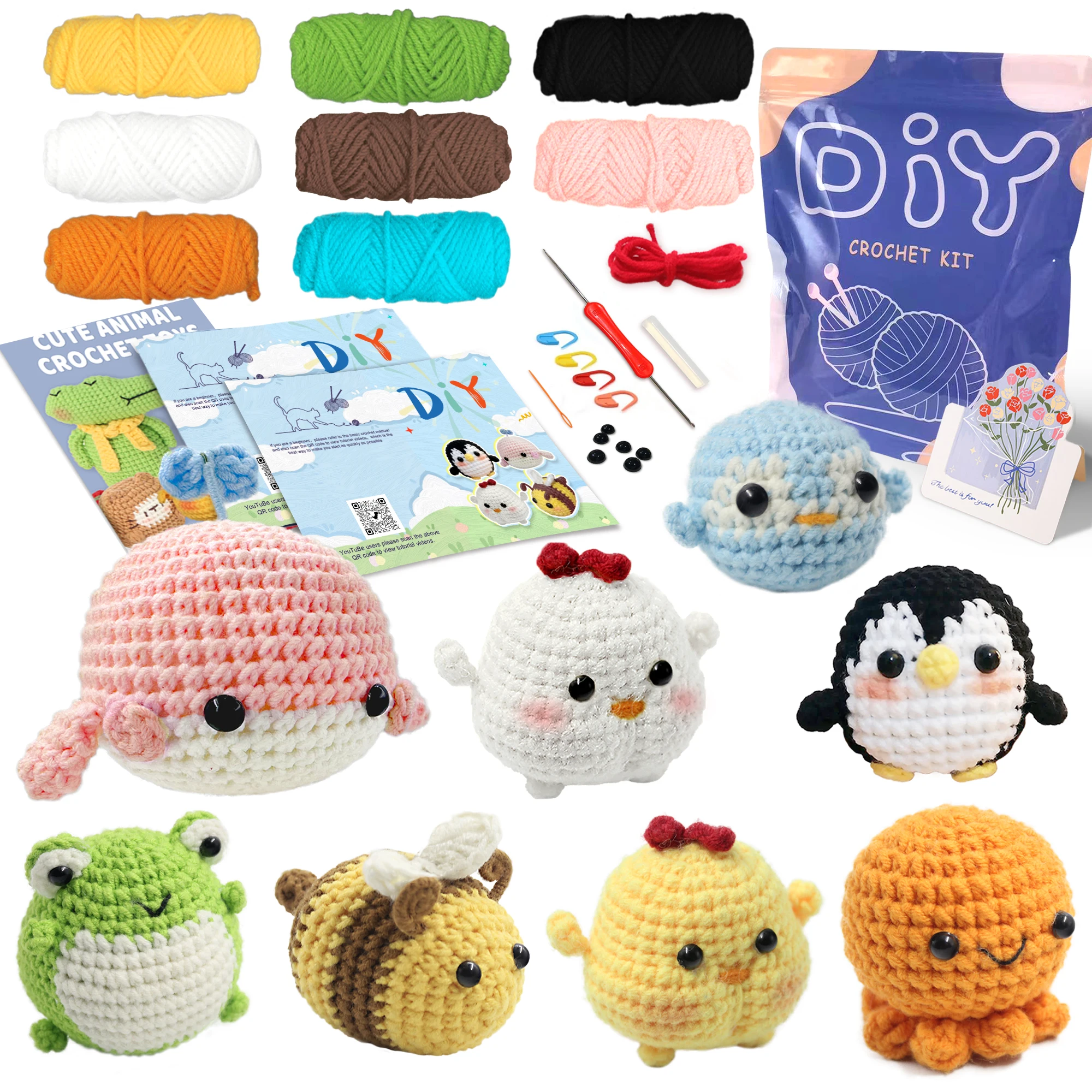 Animal sery Crochet Kit for Beginners Crochet Starter SET ,DIY Crochet Kit For Beginners,Crocheting Knitting Kit Step-by-Step Animal sery Crochet Kit for Beginners Crochet Starter SET ,DIY Crochet Kit For Beginners,Crocheting Knitting Kit Step-by-Step