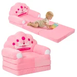 2 in 1 Foldable Kids Sofa Bed Baby Seat Chair Foam Filled Toddler Sleeping Couch Reading Armchair for Reading Relaxing Nursery