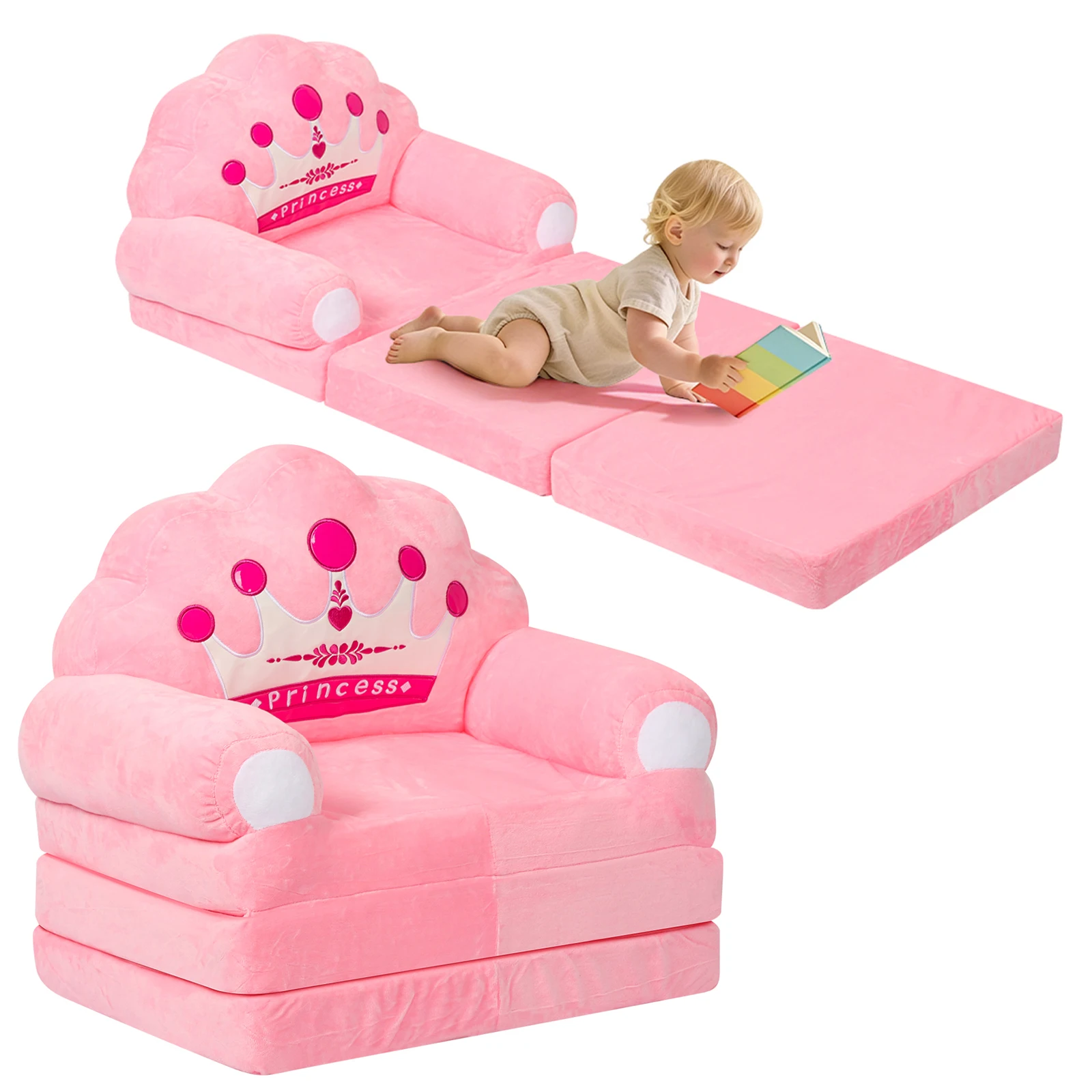 2 in 1 Foldable Kids Sofa Bed Baby Seat Chair Foam Filled Toddler Sleeping Couch Reading Armchair for Reading Relaxing Nursery 2 in 1 Foldable Kids Sofa Bed Baby Seat Chair Foam Filled Toddler Sleeping Couch Reading Armchair for Reading Relaxing Nursery