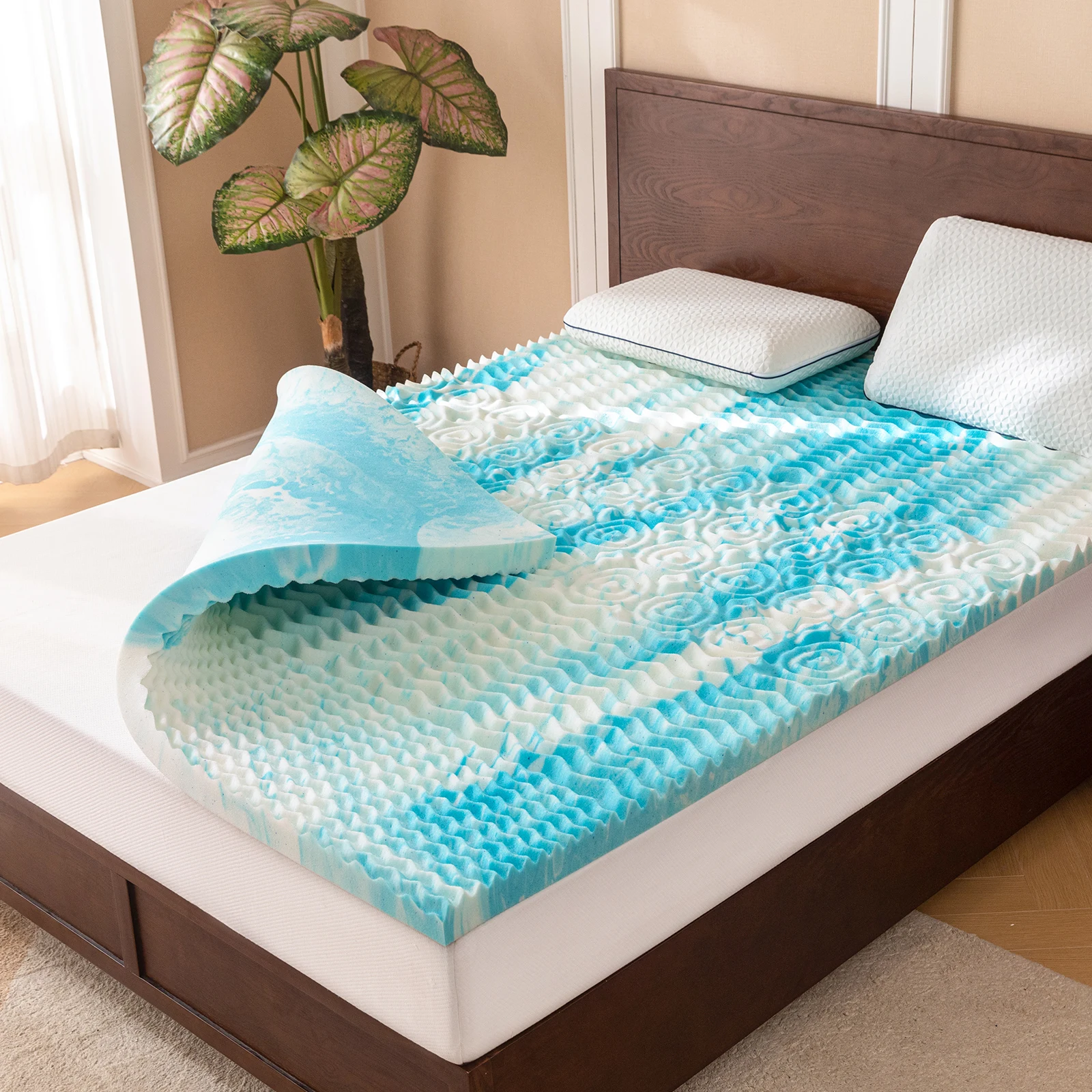 Hcore Mattress Topper, 5-Zone Memory Foam Mattress Topper, Cooling Gel Mattress Topper, Topper for Pressure Relieve, Blue Hcore Mattress Topper, 5-Zone Memory Foam Mattress Topper, Cooling Gel Mattress Topper, Topper for Pressure Relieve, Blue