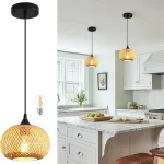 Bamboo Pendant Lamp Hanging Lamp Handmade Rattan Chandelier Fixture Restaurant Dining Room Indoor Lighting AC85-260V 5