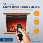 LifeSmart Electric Fireplace Heater w/ 3 Heating Elements, 1500W, Faux Stone & Oak Wood - Mounted Indoor Infrared, Customized 3