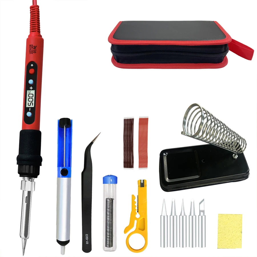 Digital Soldering Iron Set Kit 80W with ON/OFF Switch Adjustable Temperature LCD Welding Tools Ceramic Heater Soldering Tips Digital Soldering Iron Set Kit 80W with ON/OFF Switch Adjustable Temperature LCD Welding Tools Ceramic Heater Soldering Tips