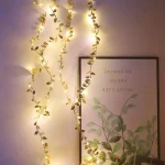 1PC 2M 20LED Golden Tiny Leaves Fairy Light Battery Powerd Led Copper Wire String Lights for Wedding Home Party DIY Xmas Decor 2