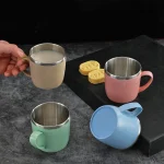 Double Layer Anti-scalding Stainless Steel Cups Plastic Handle Coffee Milk Mug Tea Drinks Water Cup for Home Office Tumbler 2