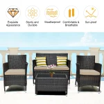 4PCS Rattan Patio Furniture Set Cushioned Sofa Chair Coffee Table Garden 5