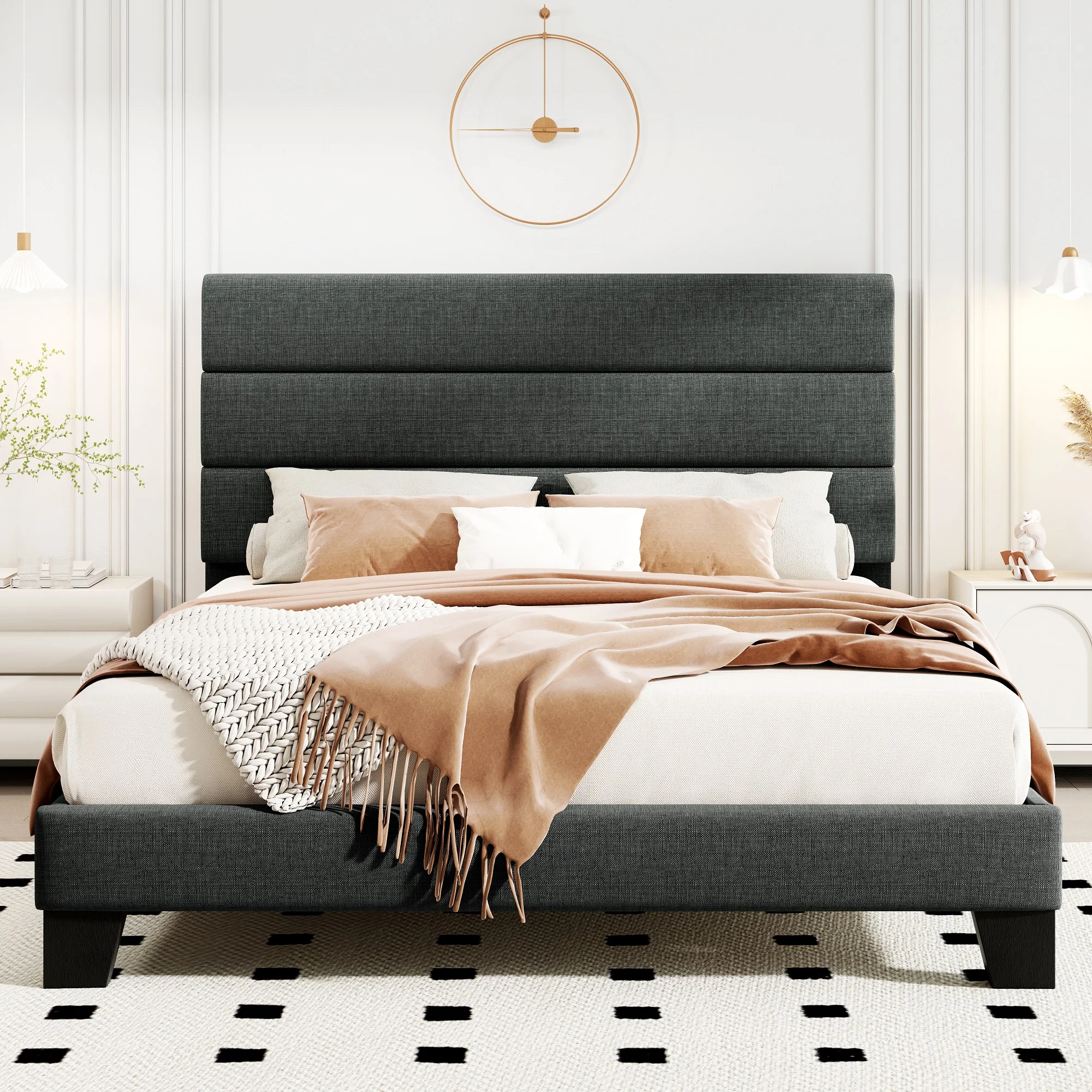 HOOMIC Bed Frame with Headboard, Fabric Platform Bed, Strong Wood Slats Support Panel Bed Mattress Foundation Allewie HOOMIC Bed Frame with Headboard, Fabric Platform Bed, Strong Wood Slats Support Panel Bed Mattress Foundation Allewie