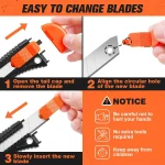 3 Pack Utility Knife Box Cutter Retractable, Compact Box Knife for Cartons, Cardboard and Boxes, with 10 Piece 18mm Wider 3