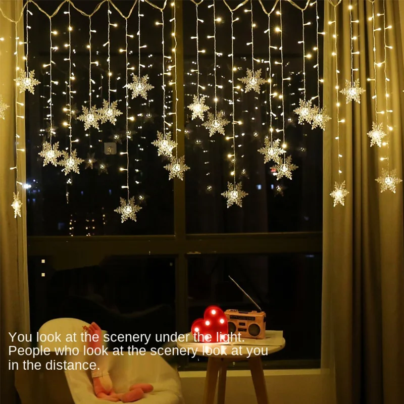 3.2M Christmas Snowflakes LED String Lights Flashing Fairy Curtain Lights Waterproof For Holiday Party Wedding Xmas Decoration 3.2M Christmas Snowflakes LED String Lights Flashing Fairy Curtain Lights Waterproof For Holiday Party Wedding Xmas Decoration