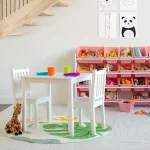 White Square Toddler Table and 2 Chairs Set - Sturdy Wooden Furniture for Arts, Crafts, and Snacks 3