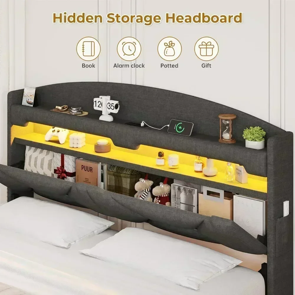Bed Frame, with Type-C Charging Station& Hidden Storage Headboard, King RGB Floating Platform Bed, Bed Frame Bed Frame, with Type-C Charging Station& Hidden Storage Headboard, King RGB Floating Platform Bed, Bed Frame