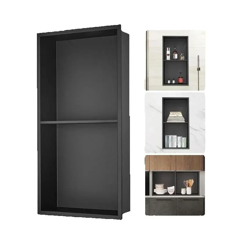 SucceBuy No Tile Shower Niche 304 Stainless Steel Wall Inserted Niche Recessed Double Shelves for Shower Soap Storage Bathroom SucceBuy No Tile Shower Niche 304 Stainless Steel Wall Inserted Niche Recessed Double Shelves for Shower Soap Storage Bathroom