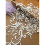 1Pc White Gold Patch Appliques Embroidery Lace Trim Fabric Cloth Sewing Patchwork DIY Craft 42*27cm 3