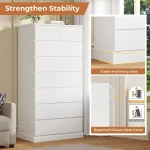 White Tall 8-Drawer Bedroom Dresser 59.6" Modern Wood Closet Organizer Storage Cabinet Large Vertical Hallway, Customized 5