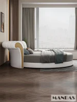 Upgrade Your Sleeping Experience with Linlamlim Round Leather Bed Frame Italian Genuine Leather Double Beds Lit 2 Personnes 4