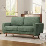 68" Green Loveseat Sofa, Comfy Corduroy with Spring Cushion, Solid Wood Frame, Modern Deep Seat for Bedroom , Customized