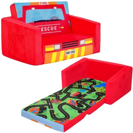 Kids Sofas Childrens Sofa Bed Babys Upholstered Couch Sleepover Chair Flipout Open ReclinerRed Fire Truck