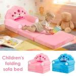 2 in 1 Foldable Kids Sofa Bed Baby Seat Chair Foam Filled Toddler Sleeping Couch Reading Armchair for Reading Relaxing Nursery 2