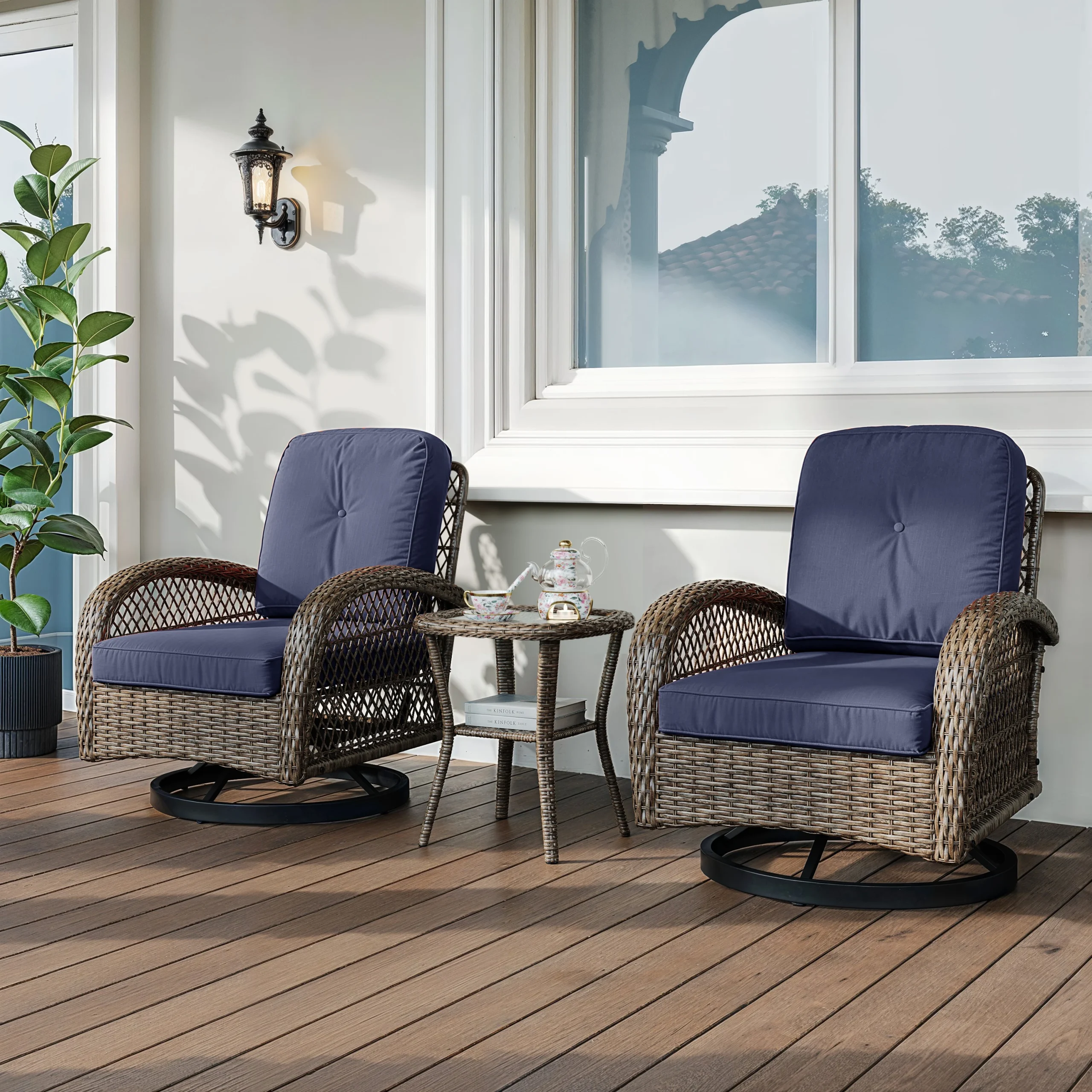 HOOMIC 3 Pieces Patio Furniture Set, Patio Bistro Set, Outdoor Rotating Rocking Chair Set, Cozy and Padded Cushions Alleiwe HOOMIC 3 Pieces Patio Furniture Set, Patio Bistro Set, Outdoor Rotating Rocking Chair Set, Cozy and Padded Cushions Alleiwe