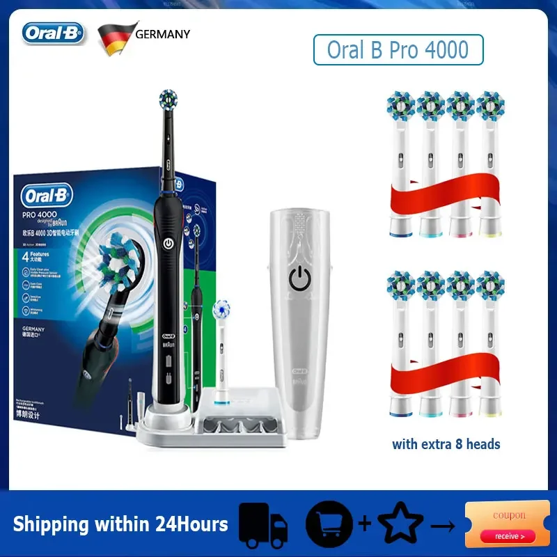 Oral B Electric Toothbrush Pro 4000 3D Action Daily Clean Teeth Visible Pressure Sensor 4 Modes Gum Cares Waterproof Rechargeabl Oral B Electric Toothbrush Pro 4000 3D Action Daily Clean Teeth Visible Pressure Sensor 4 Modes Gum Cares Waterproof Rechargeabl