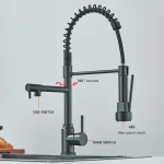 Kitchen Sink Faucet Pull Down Hot and Cold Water Mixer2 Mode Tap with Dual Spout 360 Rotation Flexible Deck Mounted 4