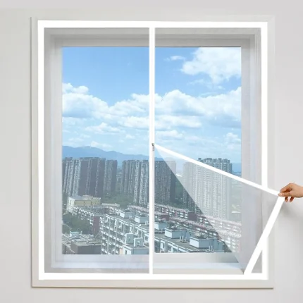 Zippered No-Drill Self-Adhesive Window Screen, Easy Mosquito and Insect Protection for Living Rooms and Bedrooms