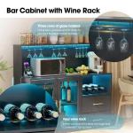 Wine Bar Cabinet with RGB Light, Liquor Cabinet with Wine Rack and Glass Holder, Coffee Bar Cabinets with USB Power, Customized 6
