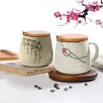 350ml Japanese Retro Ceramic Coffee Mug With Lid And Spoon Milk Breakfast Cups Home Heat-resistant Teacup Tumbler Water Mug Gift 4