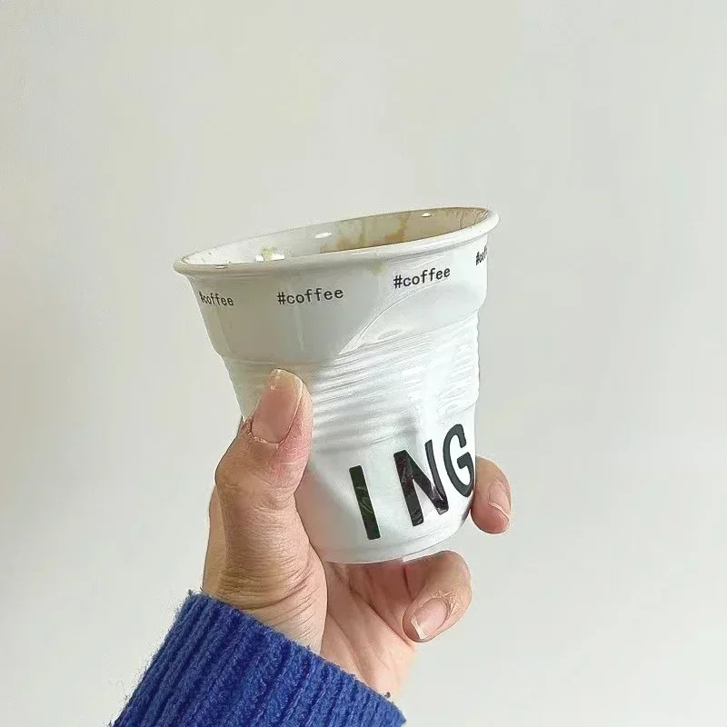6.7oz Korean Style Cups and Mugs Coffee Mug White Ceramic Nordic Wrinkle Cup 200ml Drinking Coffe Tumbler English Letter 6.7oz Korean Style Cups and Mugs Coffee Mug White Ceramic Nordic Wrinkle Cup 200ml Drinking Coffe Tumbler English Letter