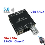 2*50W Bluetooth 5.0 Power Amplifier Class D Audio 10W~200W HiFi Stereo Wireless Music Player Mini USB Sound Card App Digital AMP 2