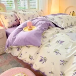100% Cotton Lavender Print Duvet Cover Set 3-Piece (1 Duvet + 2 Pillowcases) - Breathable & Fade-Resistant, Bedding Set 5