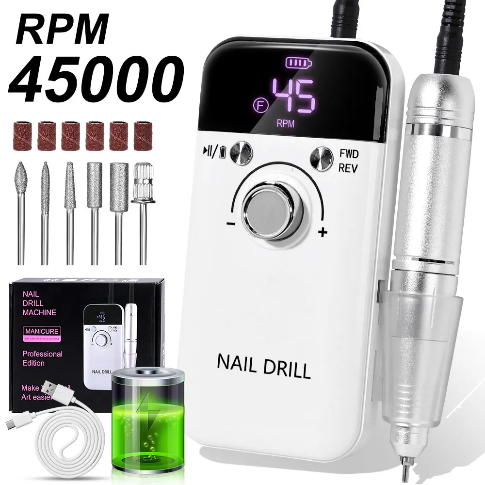 45000RPM Electric Nail Drill Polisher Rechargeable Portable Electric Nail File Machine Kit for Home Acrylic Gel Nails Polishing 45000RPM Electric Nail Drill Polisher Rechargeable Portable Electric Nail File Machine Kit for Home Acrylic Gel Nails Polishing