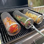 Barbecue Grill Grate Barbecue Cages Camping Picnic Cookware Outdoor Round BBQ Campfire Grill Grid Rolling Grill Basket 4