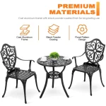 3 Piece Outdoor, Cast Aluminum Patio Bistro Sets with Umbrella Hole, Bistro Table and Chairs Set of 2 for Patio Backyard 4