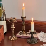 Vintage Taper Candle Holders - Antique Bronze Finish Resin Candle Sticks for Wedding, Dinner Party, Table Centerpiece Decor
