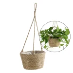 1PC Straw Hanging Basket Planter Twine Woven Flower Basket Rattan Basket Hanging Orchid Pot Pot Hanging Basin 4
