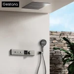 Luxury Bathroom Gunmetal Brass LED Temp Display Shower Sysetem Ceiling- Embedded 2 function Rainfall/waterfall Bath Fixtures 2