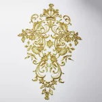 1Pc White Gold Patch Appliques Embroidery Lace Trim Fabric Cloth Sewing Patchwork DIY Craft 42*27cm 4