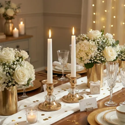 2PCS Gold Metal Taper Candlestick Holders Vintage Brass Taper Candle Holders, Metal Crystal Candle Stands Elegant Candlestick