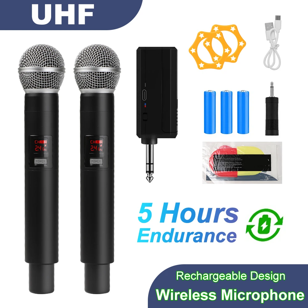 Wireless Microphone UHF Fixed Frequency 2 Channels Handheld Mic Micphone For Party Karaoke Professional Church Show Meeting Wireless Microphone UHF Fixed Frequency 2 Channels Handheld Mic Micphone For Party Karaoke Professional Church Show Meeting