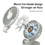 VISSKO Clip Fan Type C Rechargeable Portable Handheld Fan 1000mAh 3 Gears Small Cooling Fan Personal Fan for Student Dormitory 3