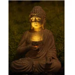 Resin Solar Buddha Statue Sculpture Garden Decor Light Zen Asian Japanese Garden Decoration Outdoor Front Porch Patio Yard Home 2