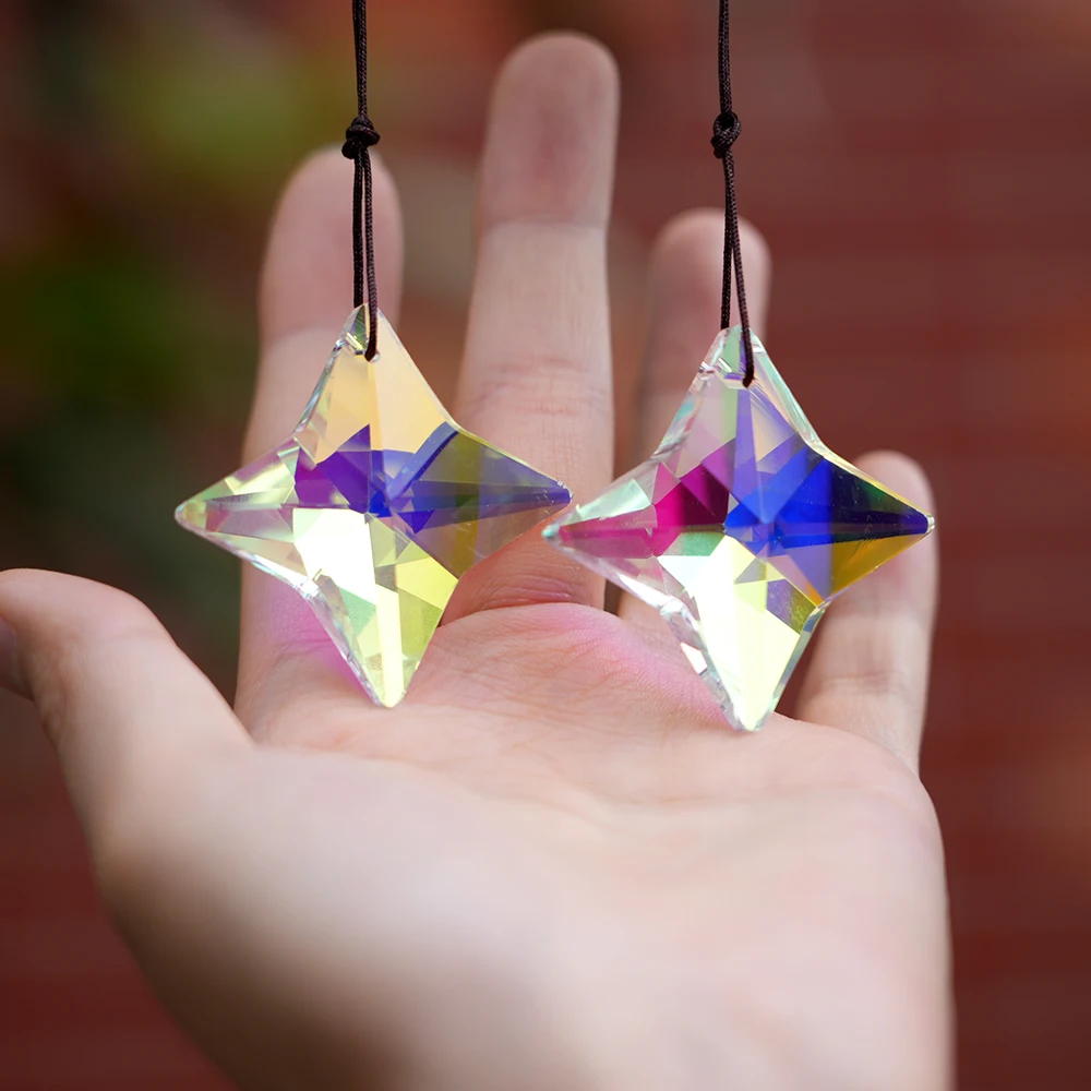 2pcs Star Hanging Window Crystal Prism Light Catcher Rainbow Maker Glass Hanging Pendant Ornaments for Home Garden Decoration 2pcs Star Hanging Window Crystal Prism Light Catcher Rainbow Maker Glass Hanging Pendant Ornaments for Home Garden Decoration