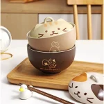 550ml Cartoon Cat Ceramic Instant Noodle Bowl With Lid Underglaze Color Soup Salad Bowl Kitchen Office Student Lunch Box 1pcs 4