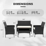 4-Piece Pe Rattan Patio Set, 3 Armchairs With Glass Top Table & Cushions, Outdoor Wicker Furniture For Garden & Balcony 3