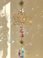 1pc Suncatcher Gardening Crafts Golden Lotus AB Colorful Water Drop Pendant Crystal Decoration Pendant 5